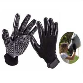 Pet Hair Removal Gloves; Pet Grooming Gloves; Bathing; Hair Remover Gloves; Gentle Brush for Cats; Dogs; and Horses (Color: BLACK, size: NO.9)