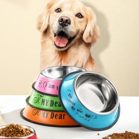 Stainless steel dog bowl; color anti-skid dog bowl; cat bowl (Colour: 26cm, size: Green Cartoon)