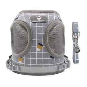 Dog Harnesses and dog leash set; New Pet Towing Rope Vest Dog Chest Strap Breathable Reflective Small Dog Towing Rope Pet Supplies (Specification (L * W): L, Colour: Grey lattice)