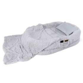 Washable Fluffy Human Dog Bed with Soft Blanket and Plump Pillow (Color: GRAY)