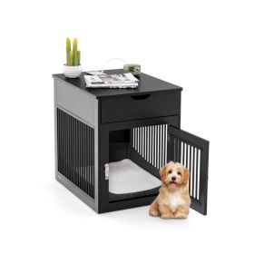 2-In-1 Dog House with Drawer and Wired Wireless Charging (Color: BLACK)